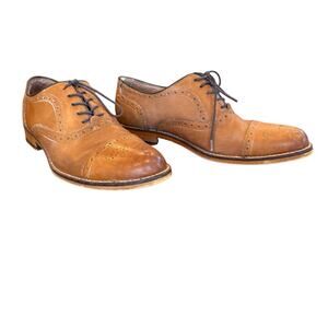 Aston Grey Men’s‎ Kobe Brown Tan Leather Cap-toe Oxford Dress Shoes Sz 9